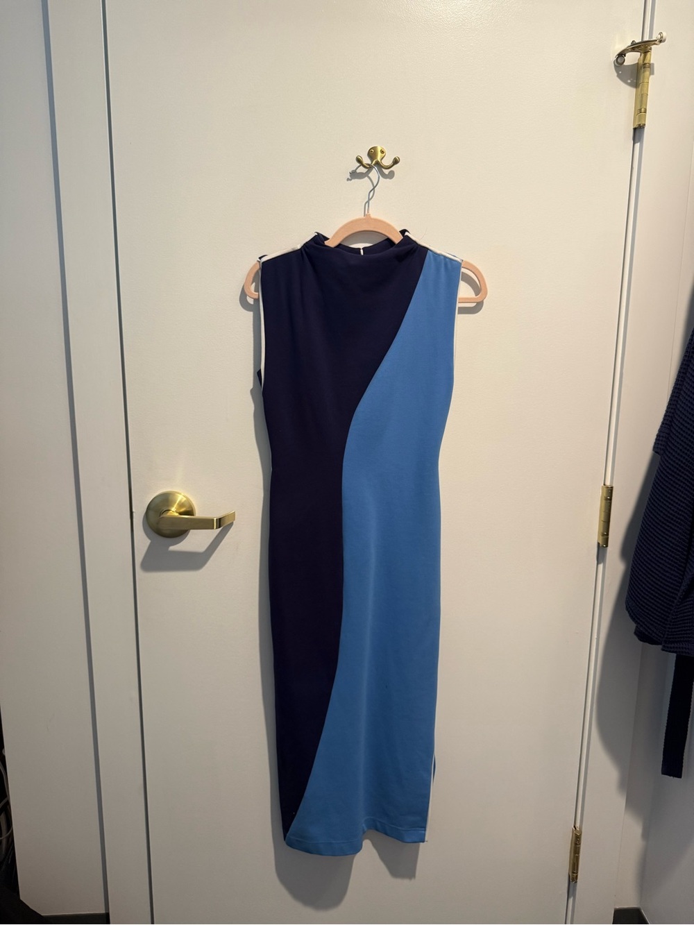 Maeve Navy and Sky Blue Curved Panel Sleeveless Midi Dress